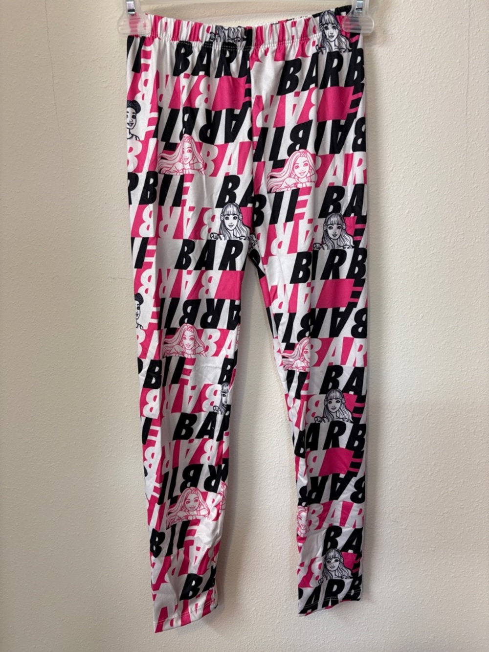 Girls Barbie Pink Black White Logo Leggings
